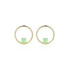 Sterling Silver Plated Gold Simple Fashion Geometric Round Stud Earrings With Green Opal Golden - One Size