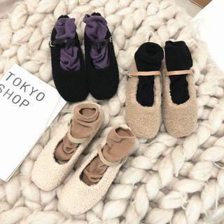 Square-toe Faux Shearling Mary Jane Flats