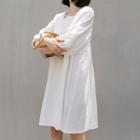 3/4-sleeve Square-neck Lace Trim A-line Dress