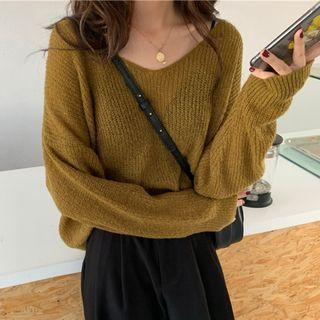 Multi-color V-neck Long-sleeve Sweater