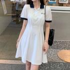 Couple Matching Elbow-sleeve Polo Shirt / Mini A-line Dress