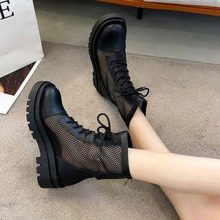 Platform Mesh Panel Lace Up Short Boots