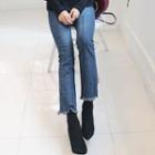 Fringe-hem Seam-trim Semi Boot-cut Jeans