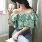 Off-shoulder Ruffle Short-sleeve Cropped Blouse