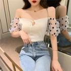 Dotted Mesh Panel Short-sleeve Knit Top
