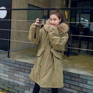 Drawstring Quilted Furry-trim Jacket