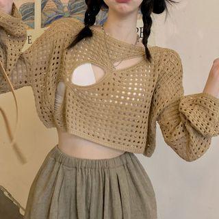Long-sleeve Cutout Pointelle Knit Top / Wide Leg Pants