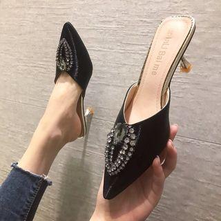 Rhinestone Pointy-toe High-heel Mules