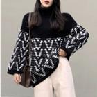 Turtleneck Pattern Sweater Black - One Size