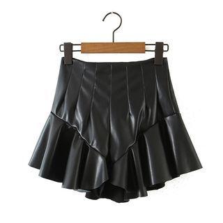 Faux Leather Ruffle Trim Shorts