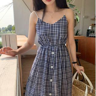 Spaghetti Strap Plaid Bow Back Midi A-line Dress