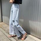 Frayed Hem Ripped Slit Wide-leg Jeans