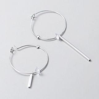 925 Sterling Silver Asymmetric Hoop Earring 1 Pair - S925 Silver - Sky Blue Bead - Silver - One Size