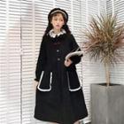Long-sleeve Frill Trim Lace Collar Dress Black - One Size