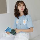 Short-sleeve Floral Printed Polo Shirt