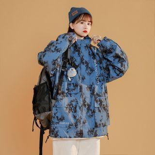 Stand Collar Print Cargo Windbreaker