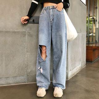 Cut-out Wide Leg Jeans