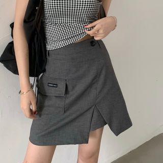 High-waist Asymmetric Applique Skirt
