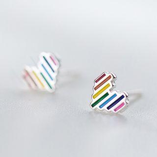 925 Sterling Silver Color Strip Earring 1 Pair - S925 Silver - As Shown In Figure - One Size
