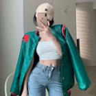 Heart Print Baseball Jacket Heart Print - Dark Green - One Size