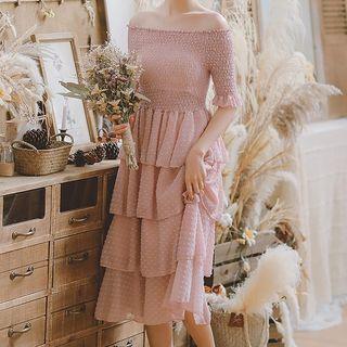 Off-shoulder Tiered Chiffon Dress