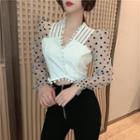 Dotted Mesh-sleeve Cropped Blouse
