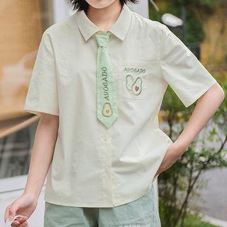 Avocado Embroidered Short-sleeve Shirt With Tie
