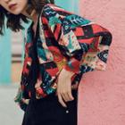 3/4-sleeve Fish Print Blouse As Shown In Figure - One Size