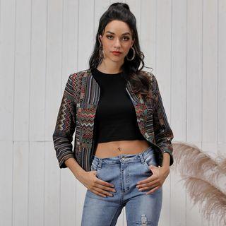 Patterned 3/4-sleeve Zip Jacket