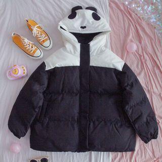 Two-tone Panda Hooded Padded Jacket