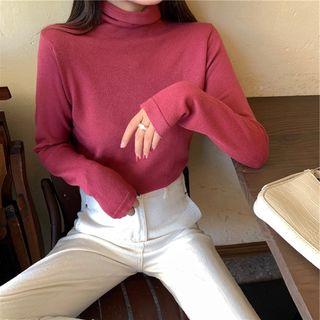 Mock-turtleneck Knit Top Light Red - One Size