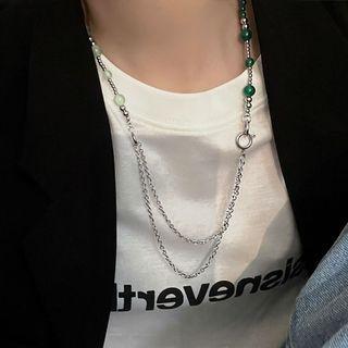 Faux Gemstone Bead Layered Stainless Steel Necklace Silver - One Size
