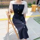 Plus Size Lace-sleeve Maxi Button-up Dress