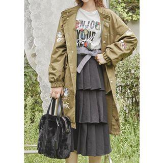 Stand-collar Bird-print Parka