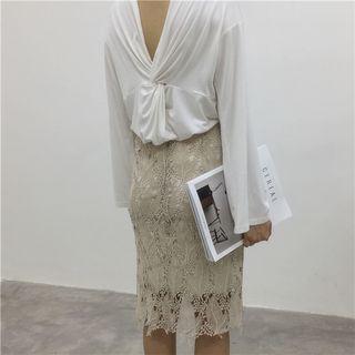 Plain Open Back Long Sleeve Top