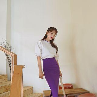 Piped Puff-sleeve Top