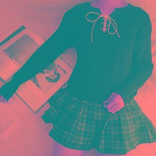 Tie Neck Knit Sweatshirt