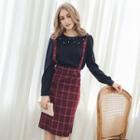 Check Bow-accent Jumper Skirt