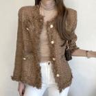 Frayed Tweed Button Jacket