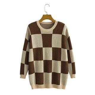 Check Sweater Brown & Almond - One Size