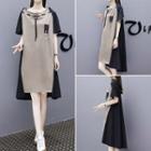 Contrast Color Short-sleeve Drawstring Dress