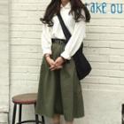 Plain Blouse / High Waist Midi A-line Skirt