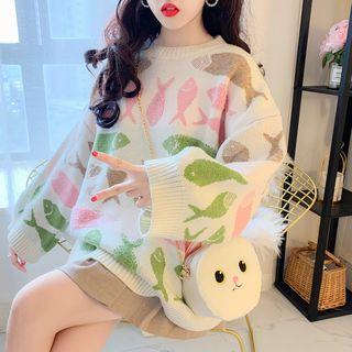 Long-sleeve Fish Print Knit Top