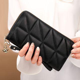 Plain Quilted Faux Leather Long Wallet