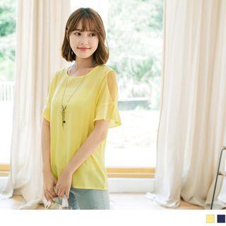 Mesh Flutter Sleeve Top