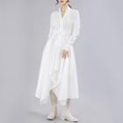 Irregular Hem Half-placket Long-sleeve Midi Shirtdress