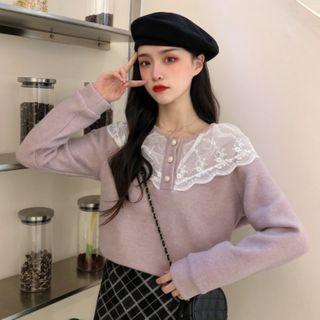 Lace Trim Henley Sweatshirt