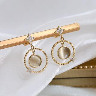 Rhinestone Cat Eye Stone Alloy Hoop Dangle Earring 1 Pair - Gold - One Size