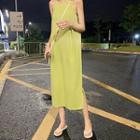 Halter-neck Cotton Long Dress Green - One Size