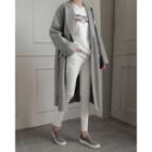 Herringbone Wool Blend Long Coat With Sash
